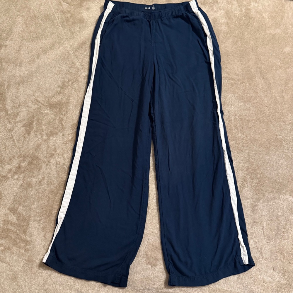 Hollister Navy Blue Wide Leg Lounge Pants White Side Stripe XS 100% Viscose